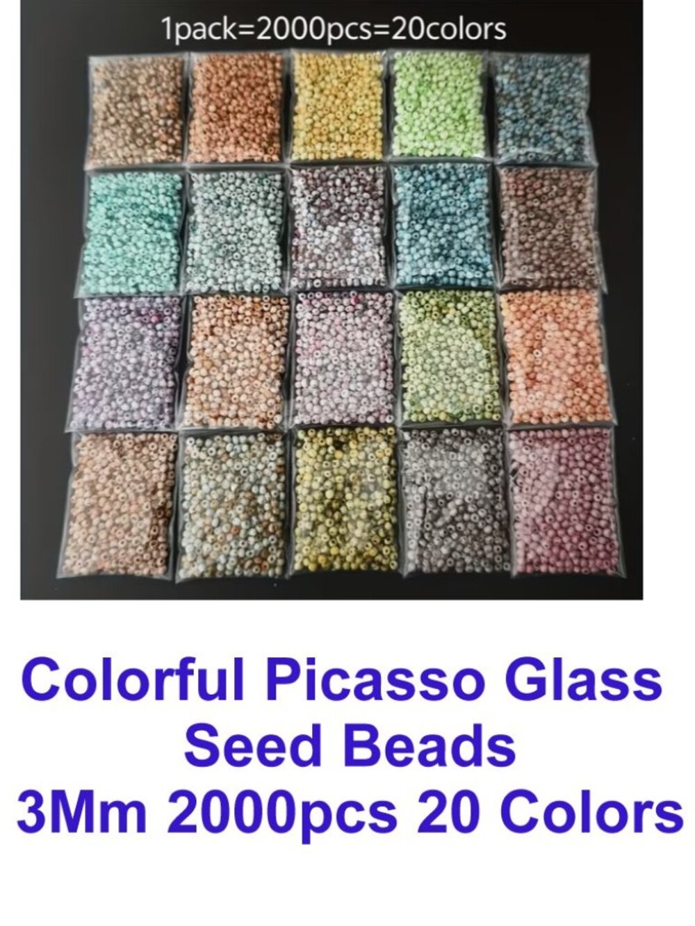 Picasso Glass Colorful  Seed Beads 3Mm 2000pcs 20 Colors!  So Unique!  Picasso!